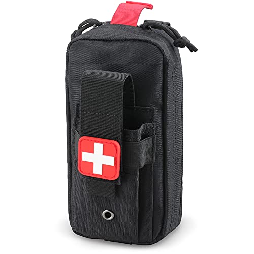 Tactical MOLLE Medical Pouch, Rip-Away EMT First Aid Pouch IFAK Trauma Kit Everyday Carry Survival Bag Include Cross Patch - color: Black New