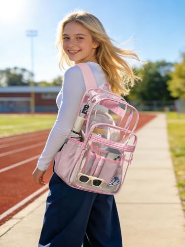 Clear Backpack Heavy Duty With A TSA Lock, 18 Inch Large Clear Back pack, Transparent See Through Bookbag for College, Work, Travel, Sport- Pink - color: Pink