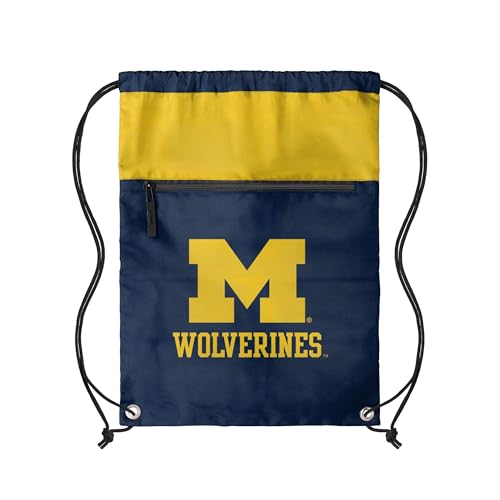 FOCO NCAA Officially Licensed Unisex Team Color Collage Primary Logo Wordmark Drawstring Backpack With Zippered Pocket - Michigan Wolverines - color: Michigan Wolverines