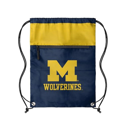 FOCO NCAA Officially Licensed Unisex Team Color Collage Primary Logo Wordmark Drawstring Backpack With Zippered Pocket - Michigan Wolverines - color: Michigan Wolverines