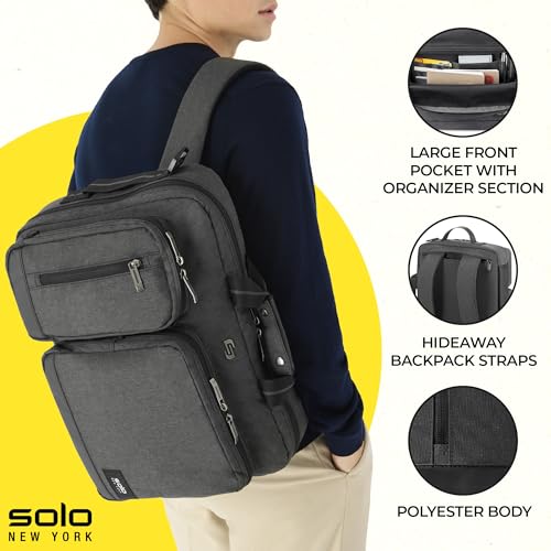 Solo New York Hybrid Briefcase Backpack - Laptop Carrying Bag for Women & Men, Fits 15.6" Computer, Adjustable - Duane, Black - color: Grey