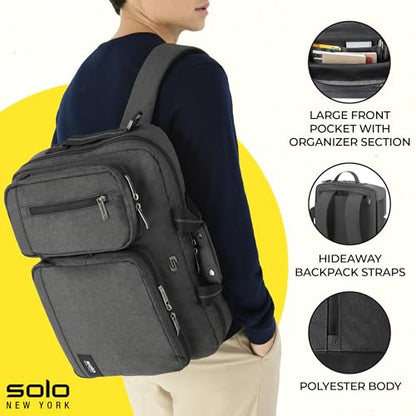 Solo New York Hybrid Briefcase Backpack - Laptop Carrying Bag for Women & Men, Fits 15.6" Computer, Adjustable - Duane, Black - color: Grey
