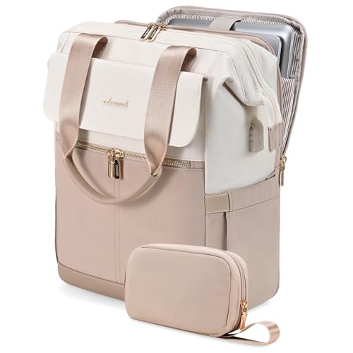 LOVEVOOK 17.3 Inch Laptop Backpack for Women, Large Capacity Travel Backpack with Organizer Bag, Waterproof Carry on Backpack Work Bag with USB Port, Teacher Nurse Backpack Purse, 2PCS - color: Beige - Khaki, size: 17.3" - 2pcs-Upgrade