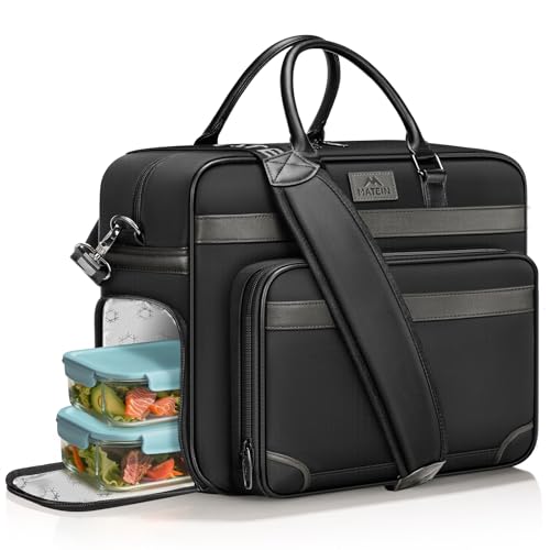 MATEIN Laptop Bag with Insulated Lunch Compartment, 16 Inch Men Lunch Bags for Work, Water Resistant Anti Theft Business Mens Briefcase, Computer Carrying Case Messenger Shoulder Bag for Office, Black