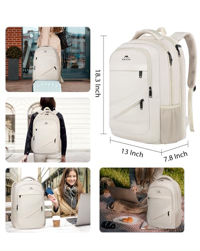 MATEIN Laptop Backpack Women Large Capacity, TSA Travel Backpack with Luggage Strap & Anti Theft Pocket, Water Resistant Teacher College Bookbag Fits 17 Inch Computer, Stylish Beige Work Daypack - color: Beige, size: 17 Inch