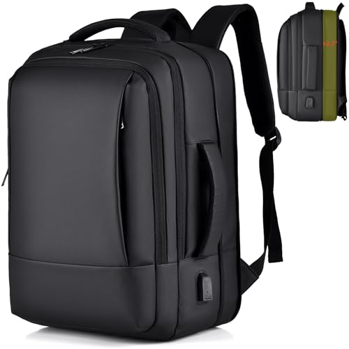 17/15.6" Business laptop backpack, PU Travel backpack,carry on backpack, Expandable laptop backpack Women Men,college backpack (02#updated, Black) - color: 02#black, style: 02#updated