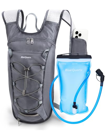 Blue Quartz Hydration Backpack with 2L Water Bladder, Hiking Water Pack with Insulated Compartment for Women Men, Lightweight Cycling Daypack with Phone Pocket, Hydration Pack for Running,Biking - color: Grey