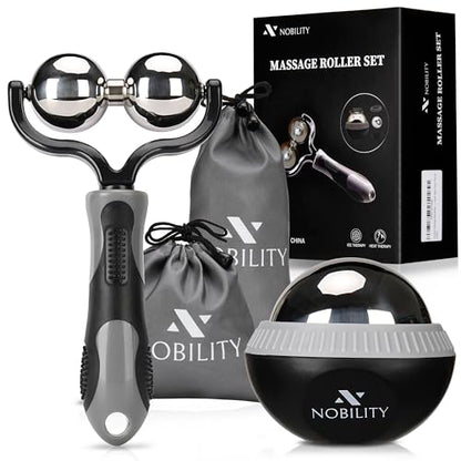 Nobility Massage Ball Roller– Ice Cold and Hot for Deep Tissue and Sore Muscle Relief of Stiffness and Stress, Body, Neck, Back, Foot, Plantar Double Grey - color: Grey