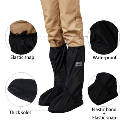 Waterproof Rain Boot Shoe Cover with Reflector Reusable & Foldable - color: Black, size: X-Large