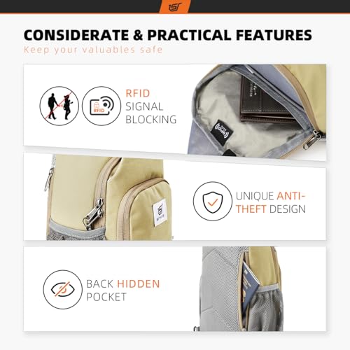 SKYSPER Sling Bag RFID Crossbody Sling Backpack Cross Body Shoulder Bag Travel Hiking Daypack for Women Men(Khaki) - color: Khaki