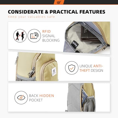 SKYSPER Sling Bag RFID Crossbody Sling Backpack Cross Body Shoulder Bag Travel Hiking Daypack for Women Men(Khaki) - color: Khaki