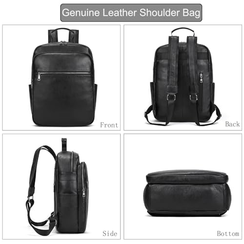 LUUFAN Genuine Leather Shoulder Bag for Men Casual Backpack Slim Daypack Laptop Rucksack Business Travel Outdoor Bag - color: 8017h-black
