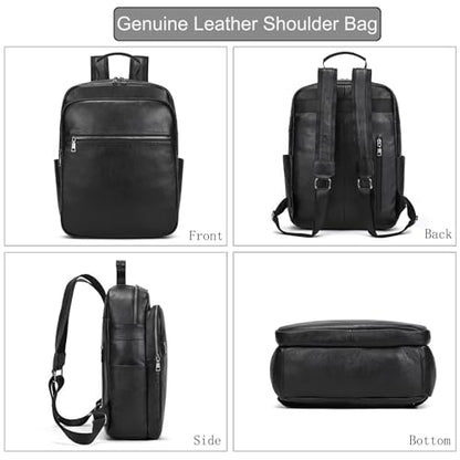 LUUFAN Genuine Leather Shoulder Bag for Men Casual Backpack Slim Daypack Laptop Rucksack Business Travel Outdoor Bag - color: 8017h-black