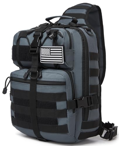 Tactical Sling Pack Big Crossbody Backpack Over Shoulder Bag Military for Men Hiking Outdoor Sport Gym - color: Gray Grey