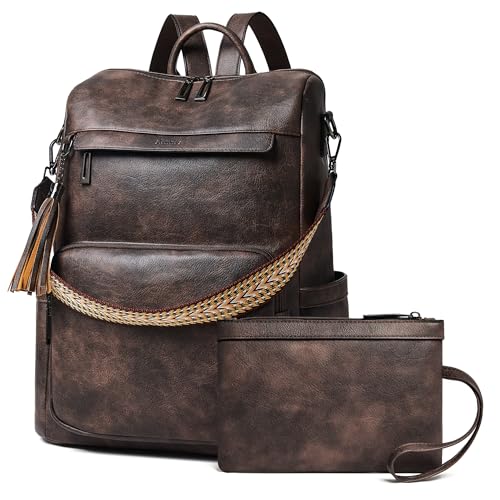 Shrrie Vegan Leather Laptop Backpack for Women 15.6 inch Work Backpack Fashion Travel Backpack Purse for Travel College Work - color: 2 Two-toned Coffee