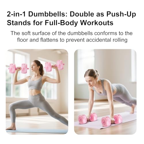 Travel Weights Water Filled Dumbbell Set of 2,6LB Hand Weights for Women at Home Gym Exercise Training - color: Floral Pink