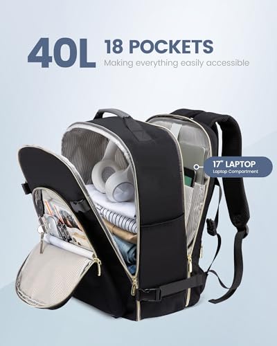 LOVEVOOK 40L Travel Backpack Flight Approved Carry on Backpack,3 Packing Cubes,Waterproof Personal Item Travel Bag,TSA Carry on Luggage Suitcase Travel Essentials,Gifts for Women & Men,fits 17" Laptop - color: Black-grey, size: Large-40L-4Pcs