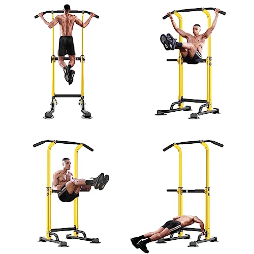 SogesPower Power Tower Dip Station Pull Up Bar for Home Gym Adjustable Height Strength Training Workout Equipment,Pull Up Bar Station - color: Yellow