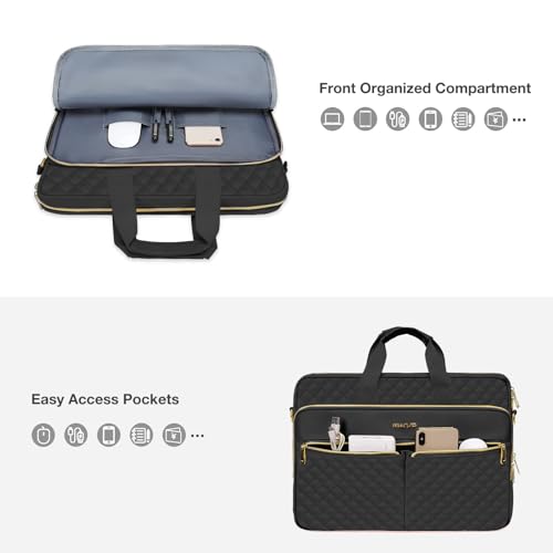 MOSISO 15-16 inch Laptop Bag, Laptop Briefcase Messenger Compatible with MacBook Pro 16/Air 15, HP, Dell, Lenovo, Square Quilted Computer Bag Work Office Business with 3 Pockets&Strap, Black - color: Black, size: 16 inch