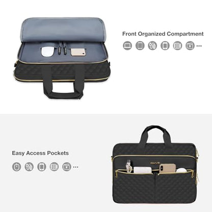 MOSISO 15-16 inch Laptop Bag, Laptop Briefcase Messenger Compatible with MacBook Pro 16/Air 15, HP, Dell, Lenovo, Square Quilted Computer Bag Work Office Business with 3 Pockets&Strap, Black - color: Black, size: 16 inch