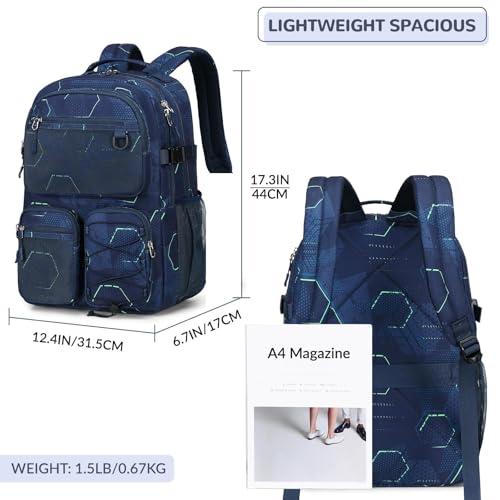 Lohol Multi-Pocket Backpack for School College Travel, Heavy Duty Big Bookbag with 15.6 inch Laptop Compartment (Navy Geometry - color: Navy Geometry
