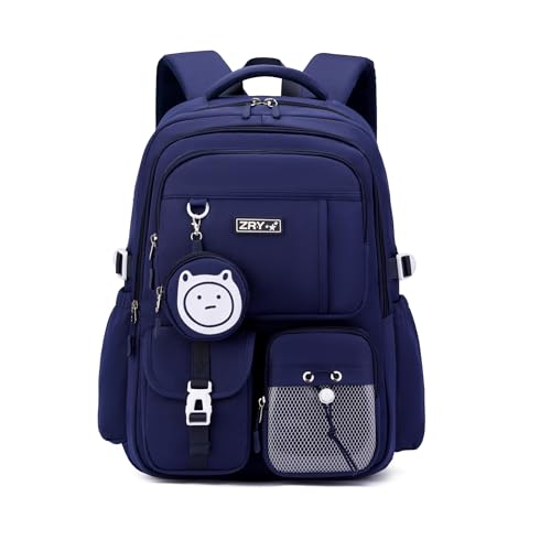 Mfikaryi Kids Backpack for Girls Boys, Teens School Backpack Multi-pocket Bookbag - color: Dark-blue