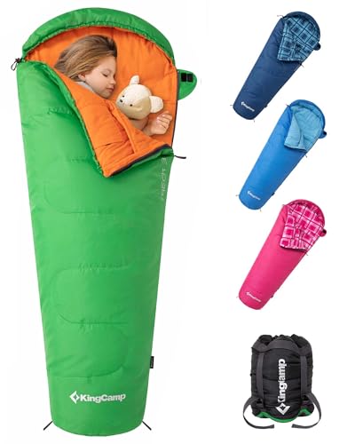 KingCamp 45°F Kids Sleeping Bag, Lightweight Waterproof & Compact Flannel Sleeping Bags Cold Weather & Warm Youth Essentials Gear Accessories for Camping, Fits 10-12 Children up to 4'7"-5'5" Tall - color: Mummy 8.6°F ~42.8°F Green