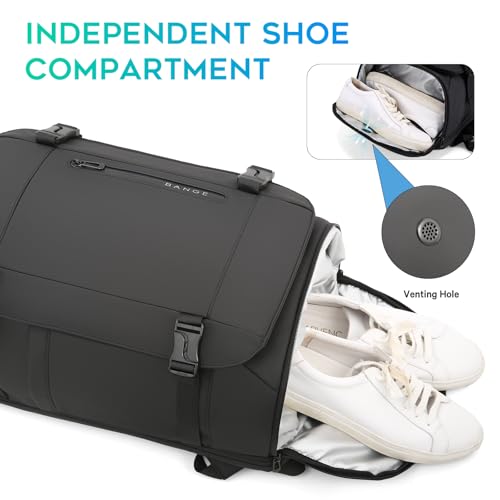 BANGE 40L Travel Backpack with Shoe Compartment, Large Capacity Weekender Bag Daypack Fits 17.3 Inch Laptop, Carry-on Luggage Backpack with Water Bottle Holder for Traveling, Hiking, Business - color: Black