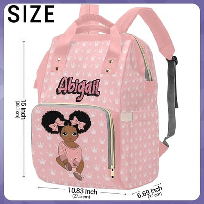Newcos Personalized Crown Print Diaper Bag with Name Custom Africa Black Women Nappy Bags Travel Casual Mummy Backpack for Mom Women Pink - color: 230112-2