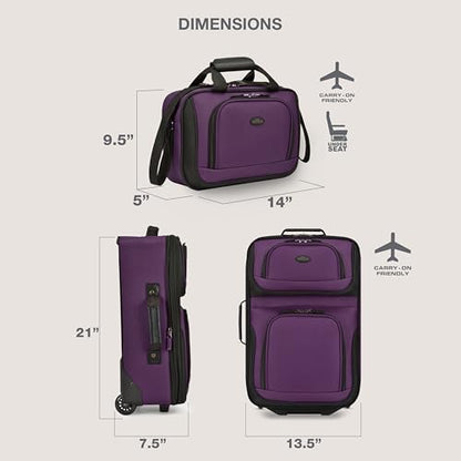 U.S. Traveler Rio Lightweight Softside Rolling Carry-on Suitcase, 2-Wheel Set, Purple - color: Purple, size: 21"/14"