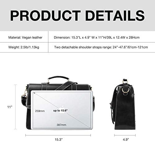 ECOSUSI Backpack for Women Briefcase Messenger Laptop Bag Vegan Leather Satchel Work Bags Fits 15.6 inch Laptops, Black - color: 4-black-l