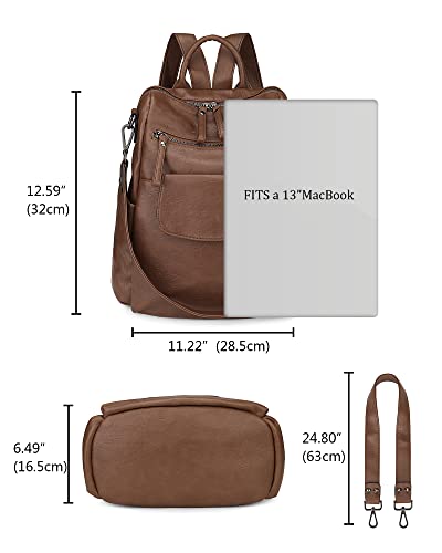 Uromee Backpack Purse for Women Vegan Leather Ladies Fashion Travel Shoulder Bag Convertible - color: 240 Brown