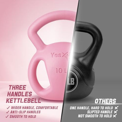 Yes4All Kettlebell, Strength Training Kettlebells for Women, Wide Multi-grip Textured Handle for Home Gym Exercises & Full Body Workout, Single 5–25 lb & Set of 10-15 lb - color: B. 10LB - Pink, style: A. Single