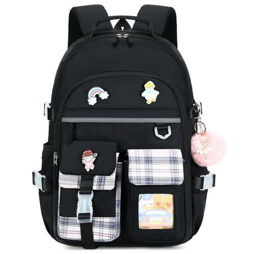 Backpack for Girls, 15.6 Inch Laptop School Bag Kids Kindergarten Elementary College Backpacks Large Bookbags for Teen Girl Women Students Casual Travel Daypacks (Black) - color: Black