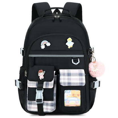 Backpack for Girls, 15.6 Inch Laptop School Bag Kids Kindergarten Elementary College Backpacks Large Bookbags for Teen Girl Women Students Casual Travel Daypacks (Black) - color: Black