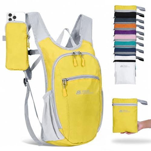 Hiking Backpack 10L/15L Small Daypack Lightweight Packable Travel Foldable Water Resistan for Women Men (Yellow, 10L) - color: Yellow, size: 10L