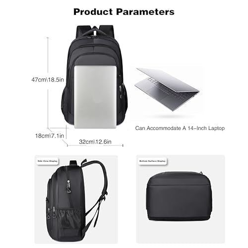 Large Capacity Travel Laptop Backpack, durable and lightweight, 4 compartments, waterproof front, breathable back (black) - color: Black