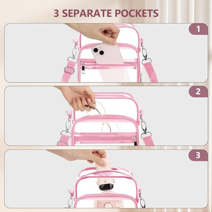 Blvornl Clear Crossbody Bag with Adjustable Shoulder Strap, Stadium Approved PVC Purse Bag, Messenger Bag - color: Pink, size: Large