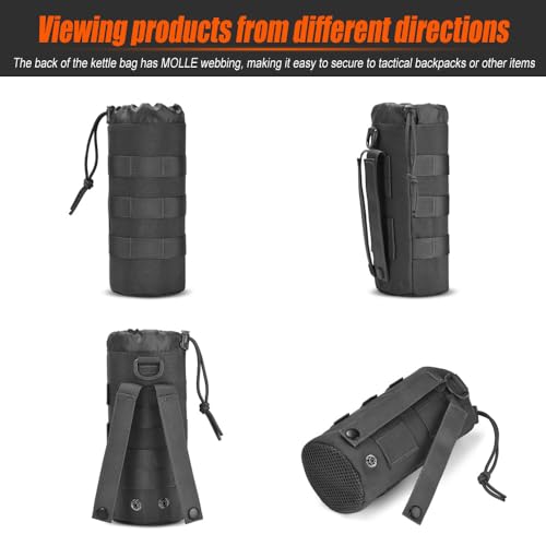 Upgraded Tactical Drawstring Molle Water Bottle Holder Tactical Pouches - color: Molle Water Bottle Pouch-Black-1Pack