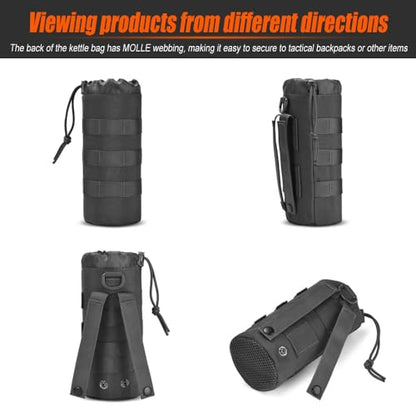 Upgraded Tactical Drawstring Molle Water Bottle Holder Tactical Pouches - color: Molle Water Bottle Pouch-Black-1Pack