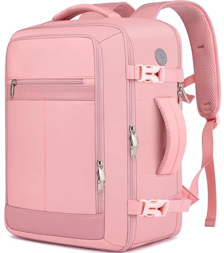 Carry On Backpack for Women,Travel Backpack Flight Approved,Underseat Personal Item Travel Bag With Shoe Compartment, TSA 15.6" Laptop Back Pack Casual Daypack for College Weekender Business,Pink - color: Pink, size: Large-25L