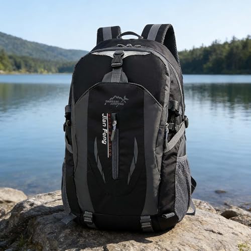 Large Capacity Travel Backpack,Durable Water Resistant Rucksack,Comfortable Casual Daypack for Hiking Camping Commute(Black)