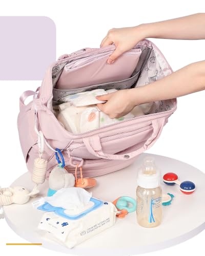 BELALIFE Baby Diaper Backpack Bag, Baby Essentials Travel Backpack for Moms Dads, with Changing Pad, Insulated Bottle Holders & Stroller Straps, Pink - color: Pink