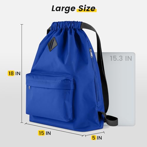 Vorspack Drawstring Backpack Water Resistant String Bag Sports Gym Sack with Side Pocket for Men Women - color: Blue