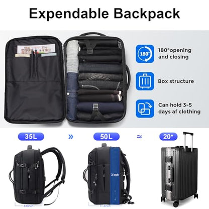 50L Travel Backpack for Men Women, Carry on Backpack Fits 17 Inch Laptop, Convertible Duffle Bag Business Work Commuter Backpack, TSA Weekender Overnight Bag, Black - color: 6940w-black