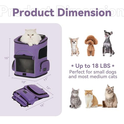 PETSFIT Dog Backpack Carrier with Upgraded Waist Protection, Pet Carrier Backpack Designed for Small Dogs/Cats, Fully Ventilated Collapsible Cat Backpack for Outdoor Traveling Hiking Camping Purple - color: Purple