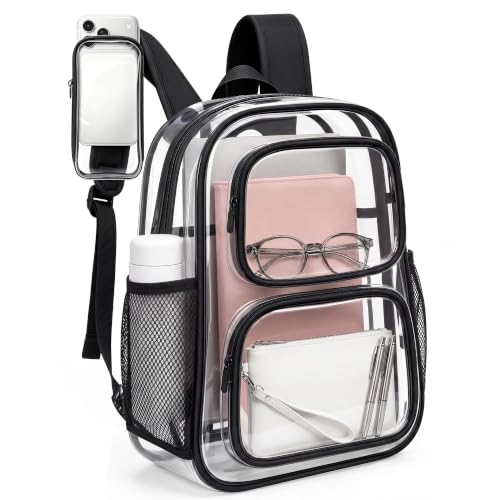 TILYMOL Clear Backpack Stadium Approved, Clear Bag with Phone Pocket, Large - color: Black, size: Large