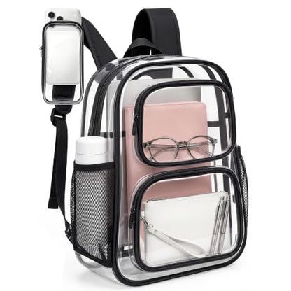 TILYMOL Clear Backpack Stadium Approved, Clear Bag with Phone Pocket, Large - color: Black, size: Large