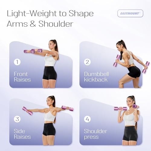 EAST MOUNT Adjustable Dumbbells 5 lb Dumbbells Set of 2 / Pair 10 lb Total Free Weights 6 in 1 Women Hand Weights for Home,Office,Gym Exercise Training 2lb 3lb 4lb 5lb Fast Adjust - color: Purple