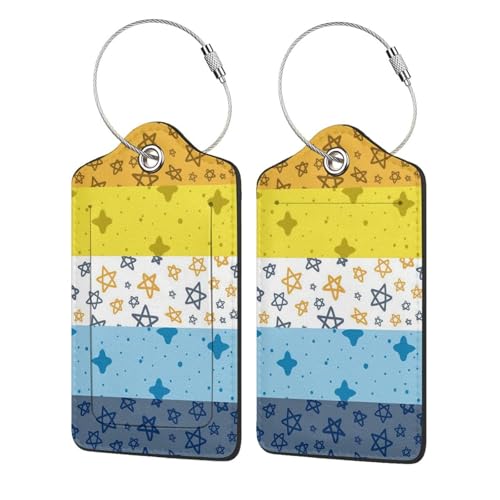 Luggage Tags for Suitcases Cute PU Leather Luggage Tags Travel Name Tags Baggage Tags for Cruise Ships Airport Travel Essentials 2 Pack (Colorful Stars) - color: Star